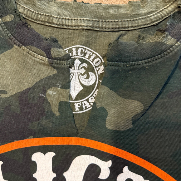 Affliction Army Tee Fatigue Style Green Camo M Back Graphic Skull Made in USA - Picture 10 of 10